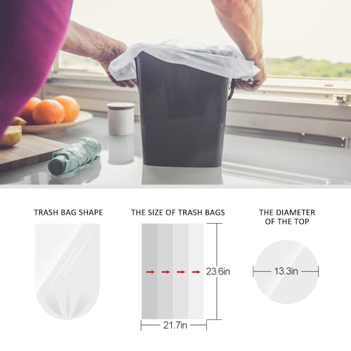Image of Teivio 6 Gallon 300 Counts Medium Trash Bags Garbage Bags, Bathroom Trash Can Bin Liners, Plastic Bags for office kitchen home, Clear