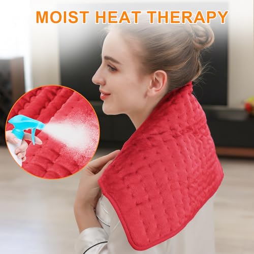 Image of Deepsoon Heating Pad,Electric Heating Pads for Back,Neck,Moist Heating Pad for Abdomen Shoulder Knee Legs,Dry /Moist Heat&Auto Shut Off,Mother's Day Birthday for Men and Women,Red,24x12 Inch