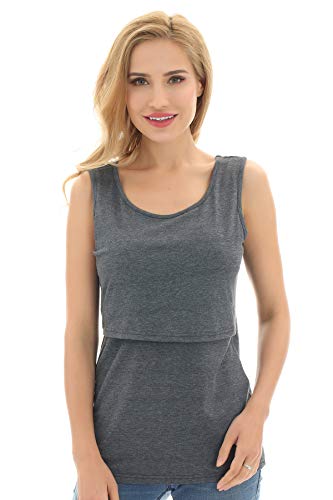 Bearsland Women's 3 Pack Sleeveless Maternity Nursing Tank Tops Breastfeeding Shirts,Black+Gray+Witstrp,M #TOP1