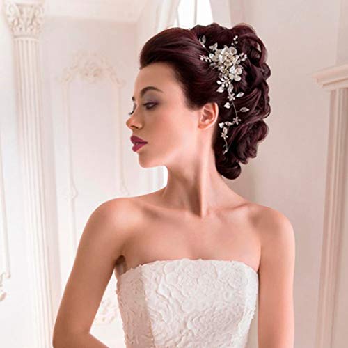Barogirl Silver Wedding Flower Hair Vine Pearl Bride Bridal Headbands Crystal Hair Accessories for Women