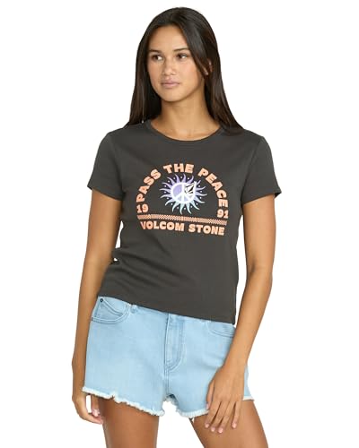 Image of Volcom Women's Have a Clue Short Sleeve Tee - Fitted T-Shirt with Striped Neck Taping