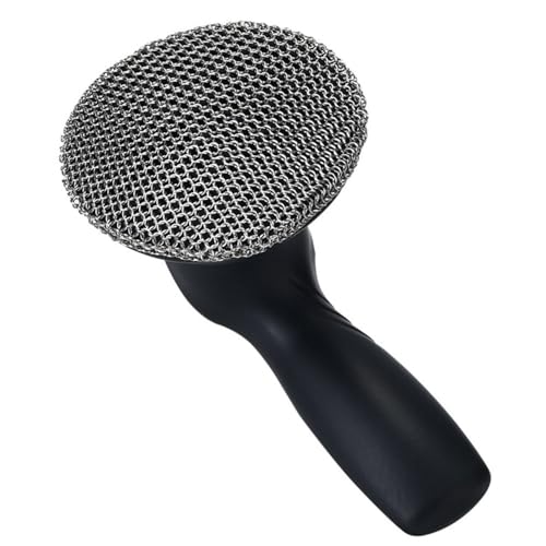 Image of Cast Iron Scrubber, Stainless Steel Chainmail Cleaner with Handle Easy-to-Clean Pot Brush for Pots Pans Plates