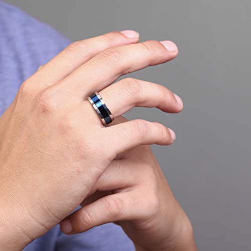 ALEXTINA 8mm Stainless Steel Spinner Ring for Men Women High Polished Finish Comfort Fit, Blue Size 9