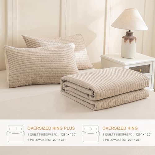 Sanracie Oversized King Bedspread (128"x120"), 100% Cotton Cross Stitch Pattern California King Coverlet Quilt Set 3Pcs Warm Taupe Colored Lightweight Extra Large King Bed Quilt for All Season by Sanracie - Used condition - Image 6