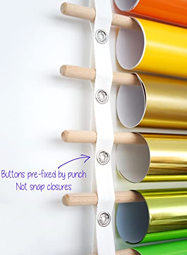 Vinyl Roll Holder, 25 Rolls, Craft Roll Storage and Organizer, Cotton Straps and Wood Dowels, with Door Hanging Hooks - Image 4
