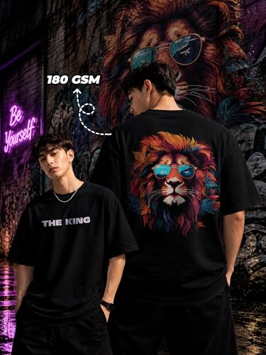 Image of fanideaz Mens Oversized Printed Half Sleeve Branded Cotton T-Shirt for Mens || Back Printed t Shirts for Men || Oversized t Shirts for Men