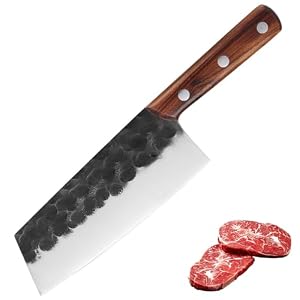 Japanese Chef’s Knife 7 inch Handmade Forged Full Tang Kitchen Knife High Carbon Steel Cooking Knife with Wooden Handle for Home and Restaurant