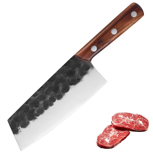 Japanese Chef's Knife 7 inch Handmade Forged Full Tang Kitchen Knife High Carbon Steel Cooking Knife with Wooden Handle for Home and Restaurant