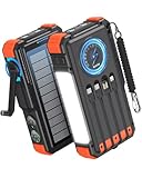 BLAVOR Solar Power Bank with Hand Crank and 4 Cables, 20000mAh Wireless Portable Charger with USB C & Camping Light, 20W Fast Charging Battery Pack for iPhone, iPad, Samsung, All Mobile Phones