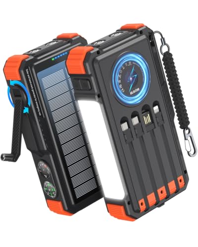 BLAVOR Solar Power Bank with Hand Crank and 4 Cables,...