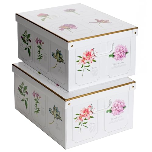 Lavatelli Collection Botanic – 2 Pack Decorative Cardboard Storage Boxes with Lids & Handles – Toy & Clothes Storage Organisers for Home, Bedroom & Archive – 50×39×24 cm (19.7×15.4×9.4 in) - Cosy Home Interiors Lavatelli Collection Botanic – 2 Pack Decorative Cardboard Storage Boxes with Lids & Handles – Toy & Clothes Storage Organisers for Home, Bedroom & Archive – 50×39×24 cm (19.7×15.4×9.4 in)