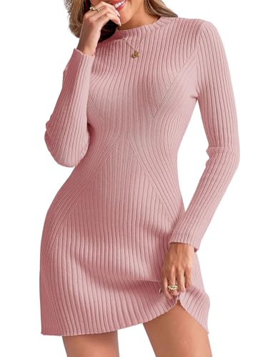 Saodimallsu Womens Long Sleeve Sweater Dress Bodycon Crew Neck Fall Slimming Knit Mini Dresses