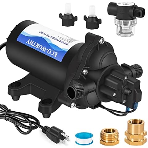 ECO-WORTHY 33-Series Industrial Water Pressure Pump 110V AC 4.0GPM 50PSI RV Fresh Water Diaphragm Pump include Garden Hose Adapters for Irrigation Marine Boat Sprinkler Faucet Cover