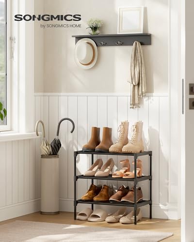 Image of SONGMICS 3-Tier Shoe Rack for Closet, Compact Metal Shoe Organizer Shelf for Entryway, Bedroom, Small Spaces, Stackable, 11.8 x 17.7 x 19.1 Inches, Black ULSA113BH01