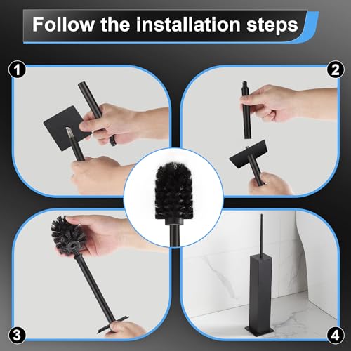 Image of BVL Toilet Brush and Holder Set Black Stainless Steel 304 Square Freestanding Toilet Brush for Bathroom
