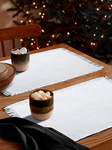 Riangi Cotton Woven White Placemats Set Of 6 Dinner Placemats Quilted Placemats With Fringe Cotton Placemats, Kitchen Or Dining Table 13 In X 16 Inch - Placemats Washable #TOP2
