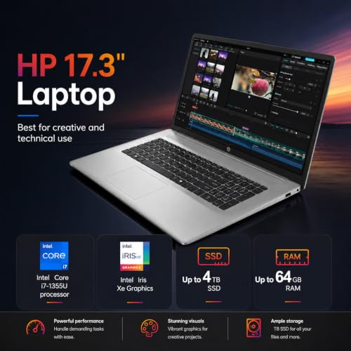 Image of HP 17.3 inch FHD Business Laptop, Intel Core 13th Gen i7-1355U (10 Cores, 12 Threads, up to 5.0GHz), 16GB RAM, 1TB SSD, Wi-Fi 6, HDMI, Fast Charge, True Vision Built-in Camera, Windows 11