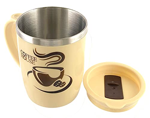 Image of Kuber Industries Insulated BPA Free Plastic Coffee Mug with Lid Pack of 2 (Cream & Coffee)