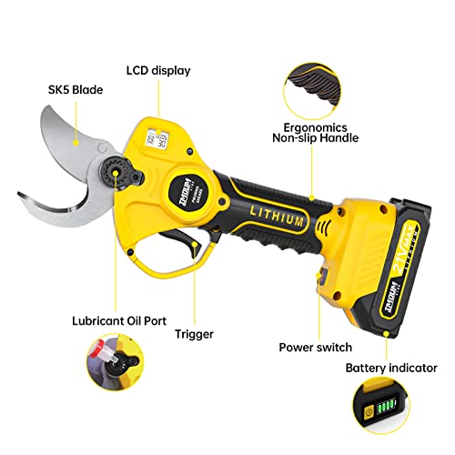 Brushless Electric Pruning Shears,Lcd Display Screen,1.2''(30Mm)Cutting Diameter,Imoumlive Cordless Pruning Shears Powered By 21V 2.0Ah Battery,Electric Pruner For Orchard,Garden Tree Branches Pruning #TOP1