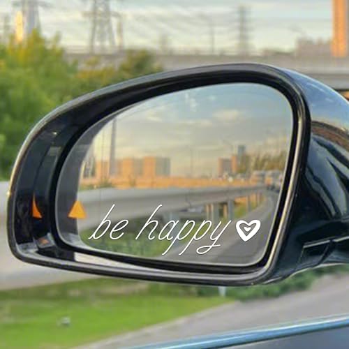 Image of 3pcs Be Happy Mirror Sticker Waterproof Durable Rear View Mirror Sticker | Vinyl Car Stickers And Decals for Women Men Car Window Decals Gifts for Couples, Parents, Graduates, And Friends
