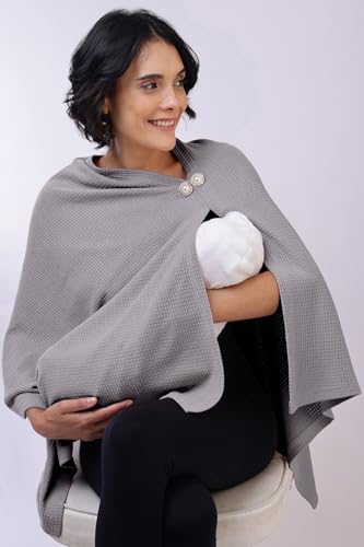 Image of Zelena Cotton Bamboo Blend Premium Nursing Cover for Breastfeeding | Breastfeeding Cover for Mothers | Feeding Shawl for Mother | Breathable Nursing Covers | Poncho for Mom (Grey)