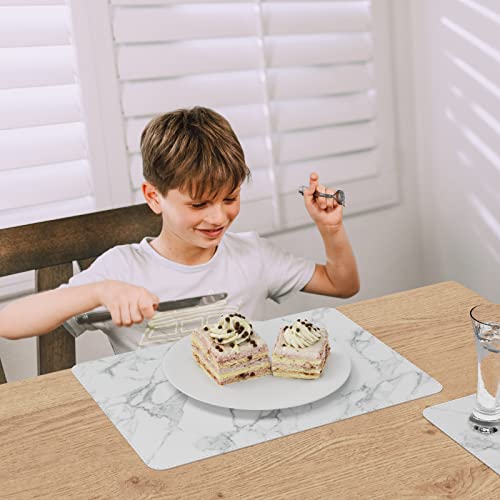 Wayifon Faux Leather Heat Resistant Placemats For Dining Table Set Of 6, Waterproof Wipeable Washable Pu Table Mats,Marble White/Grey #TOP6