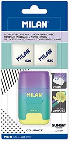 Milan Blister Pack Turquoise Sunset Compact Sharpener + 2 Replacement Erasers BYM10454