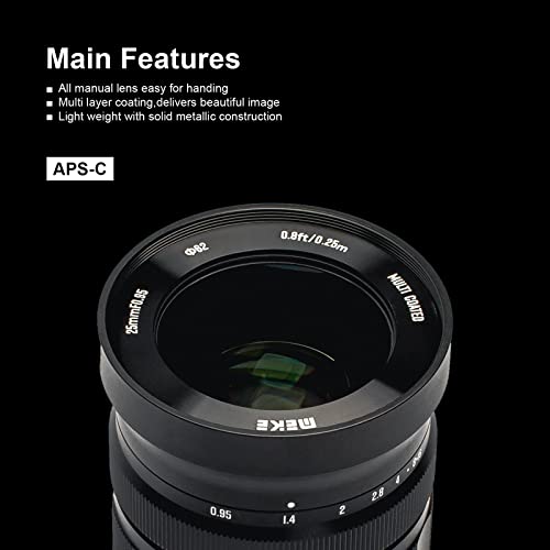 Image of Meike 25mm f0.95 Manual Focus APS-C Lens for Sony E Mount Mirrorless Cameras,Large Aperture Wide Angle Compatible with A6400 A5000 A5100 A6000 A6100 A6300 A6500 A6600 A6700