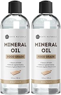 Mineral Oil Food Grade (2-Pack - 12oz) - Kate Naturals. USP & Food Grade Mineral Oil - Conditioner To Protect Kitchen Appliances, Knives, Butcher Block, Stainless Steel, Wood, Cutting Board, Bamboo