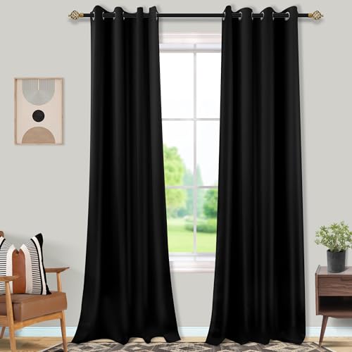 Mrs.Naturall Black Curtains 52 by 108 Inches Long for Bedroom 2 Panels Set Blackout Drapes