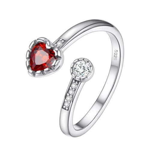 PROSILVER Women Heart Ring, 925 Sterling Silver Birthstone Rings-Send Gift Box