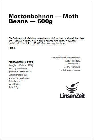 LinsenZeit – Mottenbohnen 600g – Matki Bohnen – Moth Dal – Moath Beans - Großartige Proteinquelle - Vegan & ohne Zusatzstoffe & Premium Qualität