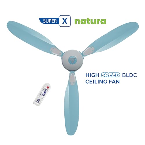 Image of Superfan SuperX1 Natura 1200mm (48 Inch) High Speed BLDC Ceiling Fan with Remote | 385 RPM | 230 CMM Airflow | 35W Power Saving Fan | Award-Winning Design | 5 Year Warranty (Light Blue)