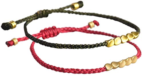 Preisvergleich Produktbild Lucky Buddhist Tibetisches Glücksarmband - Für Männer & Frauen - Gewachst Geflochtene Freundschaftsarmbänder - Mit Liebe handgefertigt - Einstellbares Armband für das Handgelenk - Kupfer, Rot, Grün