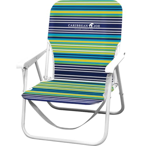 Caribbean Joe Folding Beach Chair, 1 Position Lightweight and Portable Foldable Outdoor Camping Chair with Carry Strap, Blue and Lime Stripe