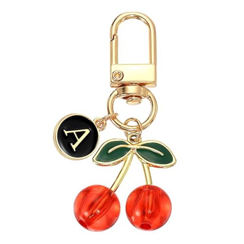 PATIKIL Purse Charm Cherry Keychains, Cherry Keychain Cute Handbag Accessories with Letter A for Women Wallet Backpack Pendant Keyring Keys Fashion Gift, Light Red
