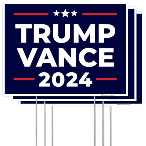 Armo Trump Vance 2024 Yard Sign, Donald Trump JD Vance Republican Conservative 18x24 (3 Pack) Inhes Corrugated Plastic Double Sided with Metal H Stake Waterproof, Outdoor Lawn Signage, Made in USA