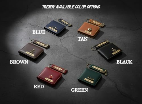 Image of Customised Men's Wallet & Keychain Combo Set | Personalised Name Printed | Vegan Faux Leather Slim Wallet | Stylish Gift for Husband, Boyfriend & Men