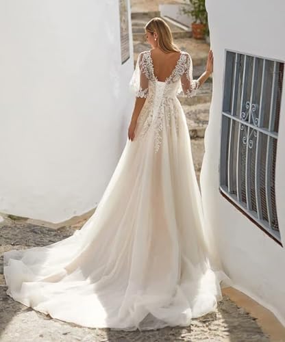 Exquisite Wedding Dresses for Bride 2025 Lace Applique Long Bridal Gowns A-line Elegant Wedding Dress3