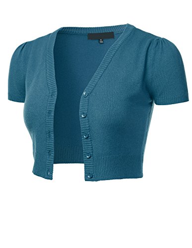 FLORIA Womens Button Down Short Sleeve Cropped Bolero Cardigan Sweater (S-4X)