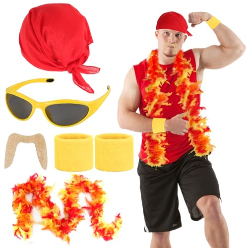Kyson 5 Pcs Halloween Costume Accessories Kit Includes Feather Boa Fake Beard Bandana Wristbands Sunglasses for Cosplay Party