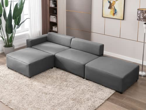 Mjkone Convertible L Shape Sectional Sofa, Modular Sectional Couch With Reversible Chaise, Oversized Upholstered L Shaped Sofa With Ottoman For Loft/Apartment/Office Light Gray #TOP16