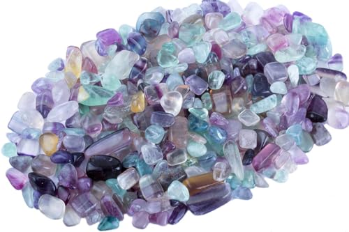 ZenQ 1 lb Fluorite Tumbled Stone Chips Crushed Natural Crystal Quartz Pieces