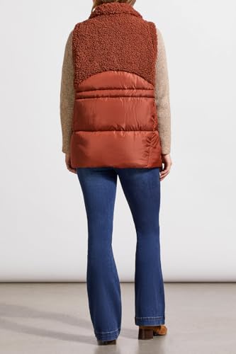 Tribal Women's Mock Neckline Sherpa and Nylon Combo Zip-up Bungee Drawcord Vest3