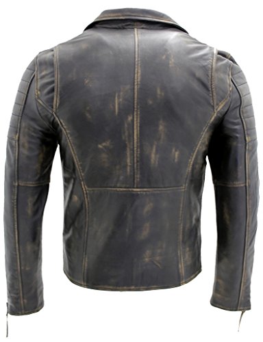 Men's Black Slim Fit Cross Zip Vintage Brando Leather Biker Jacket3