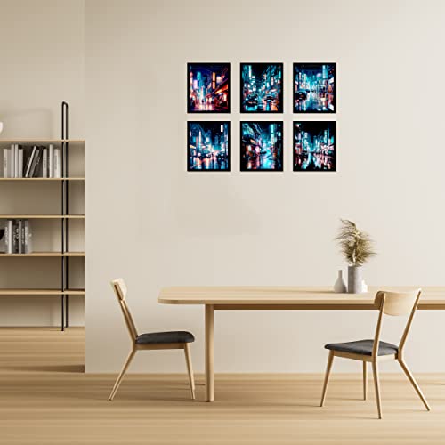 Japanese Wall Art Prints Set Of 6 Japan City Nightscape Neon Posters Fashion Modern Illustration Wall Decor Tokyo Night Streets Picture Photo Canvas Art Painting For Living Room Bedroom (8"X10" Unframed) #TOP4