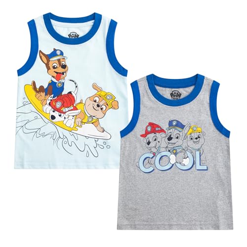 Paw Patrol Nickelodeon Marshall Rubble and Chase Boys Tank 2 Pack for Toddler and Little Kids Grey/White