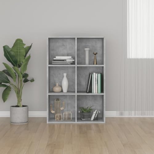 Mokuyary Librería/aparador gris hormigón 66 x 30 x 98 cm de madera para libros, estantería, cubos, estantería de pie, para salón, dormitorio, oficina, habitación infantil