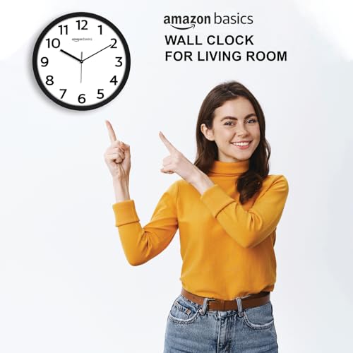 Image of Amazon Basics Plastic 12-Inch Wall Clock | Analog Operation | Durable Polypropylene Construction | Silent Precision | Battery-Powered | 1-Year Warranty (Black)