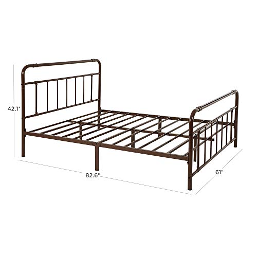 Image of VASAGLE Metal Headboard and Footboard, Pipe Frame, No Box Spring Needed Platform, Under-Bed Storage, Industrial Vintage Style, Queen Size, Brown URMB034BR
